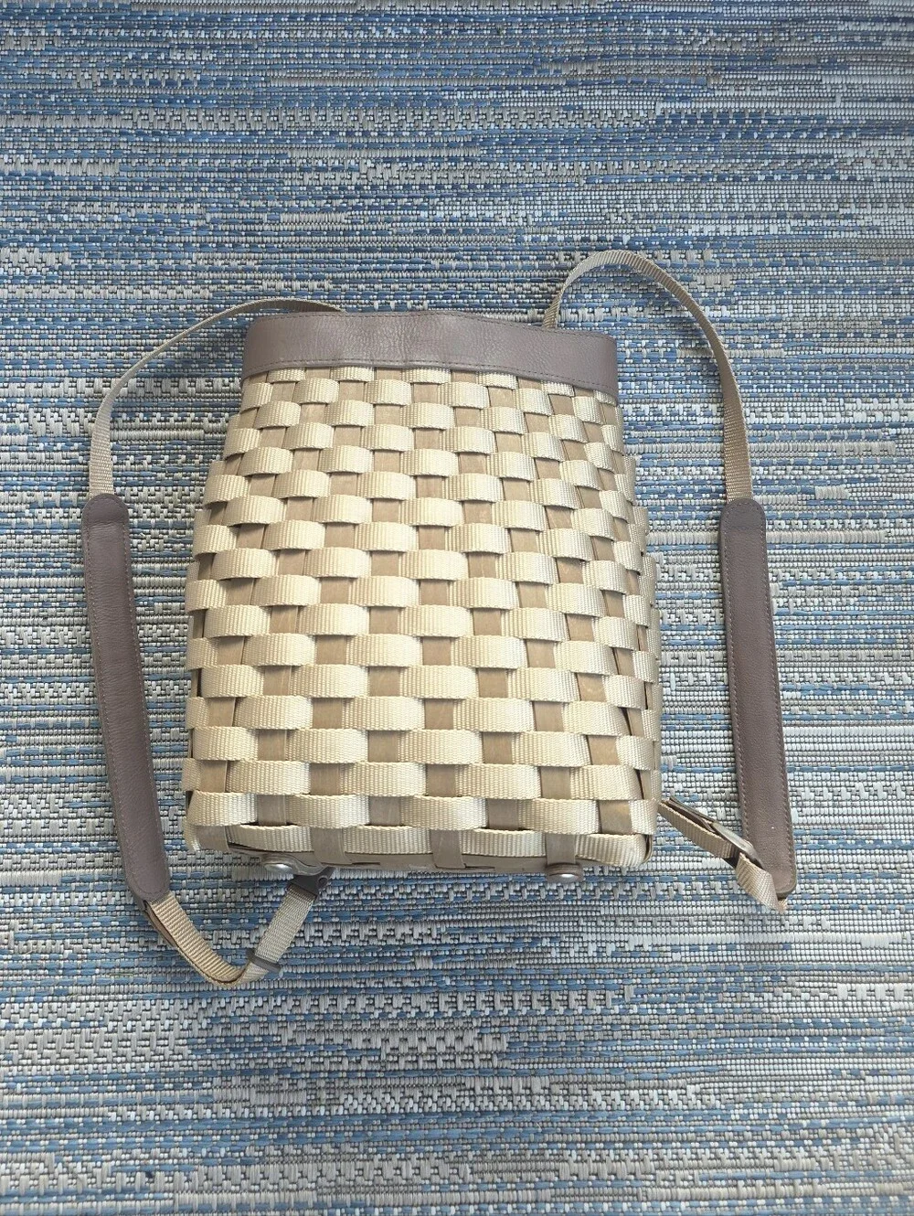 Longaberger To Go Basket Backpack Woven Wood & Nylon Adjustable Straps 2007